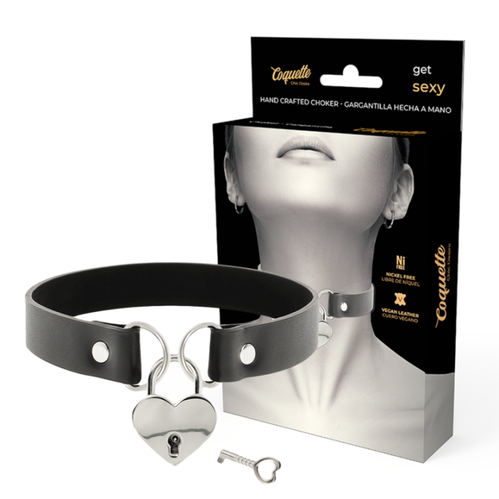 Vegane Leder-Halskette mit Herz-Accessoire mit Schlüssel von Coquette Accessories | Fesselliebe.de