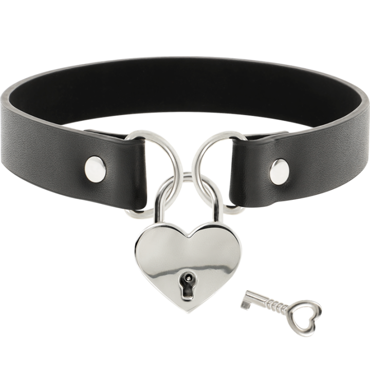 Vegane Leder-Halskette mit Herz-Accessoire mit Schlüssel von Coquette Accessories | Fesselliebe.de