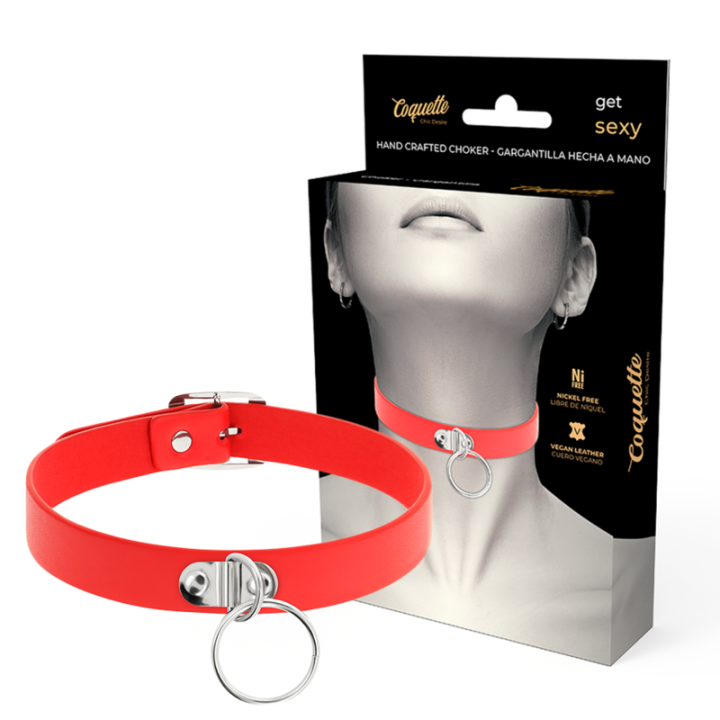 Rote Halskette aus Veganem Leder Fetisch-Accessoire für Frauen von Coquette Accessories | Fesselliebe.de