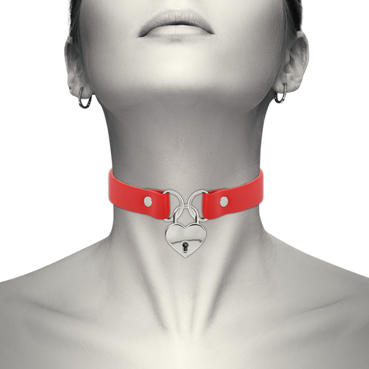 Rote Halskette aus Veganem Leder mit Herz-Accessoire mit Schlüssel von Coquette Accessories | Fesselliebe.de