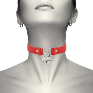 Rote Halskette aus Veganem Leder mit Herz-Accessoire mit Schlüssel von Coquette Accessories