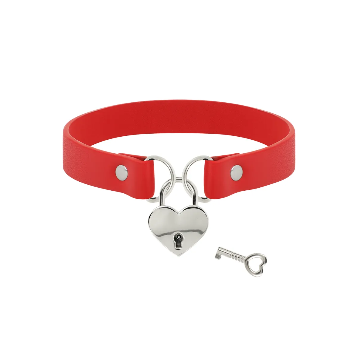 Rote Halskette aus Veganem Leder mit Herz-Accessoire mit Schlüssel von Coquette Accessories | Fesselliebe.de