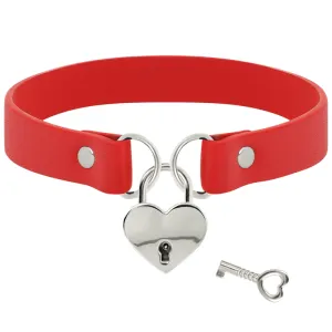 Rote Halskette aus Veganem Leder mit Herz-Accessoire mit Schlüssel von Coquette Accessories