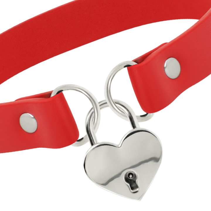 Rote Halskette aus Veganem Leder mit Herz-Accessoire mit Schlüssel von Coquette Accessories | Fesselliebe.de