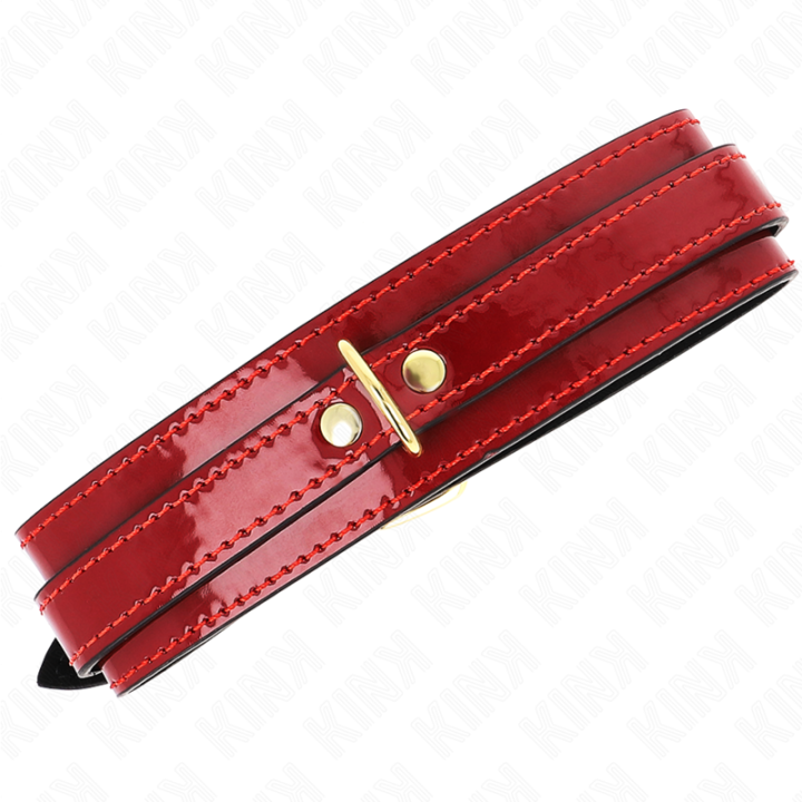 Weinrote Verstellbare Halskette mit Goldenen Details 29-42,5 cm X 4 cm von Kink Collar & Gag | Fesselliebe.de