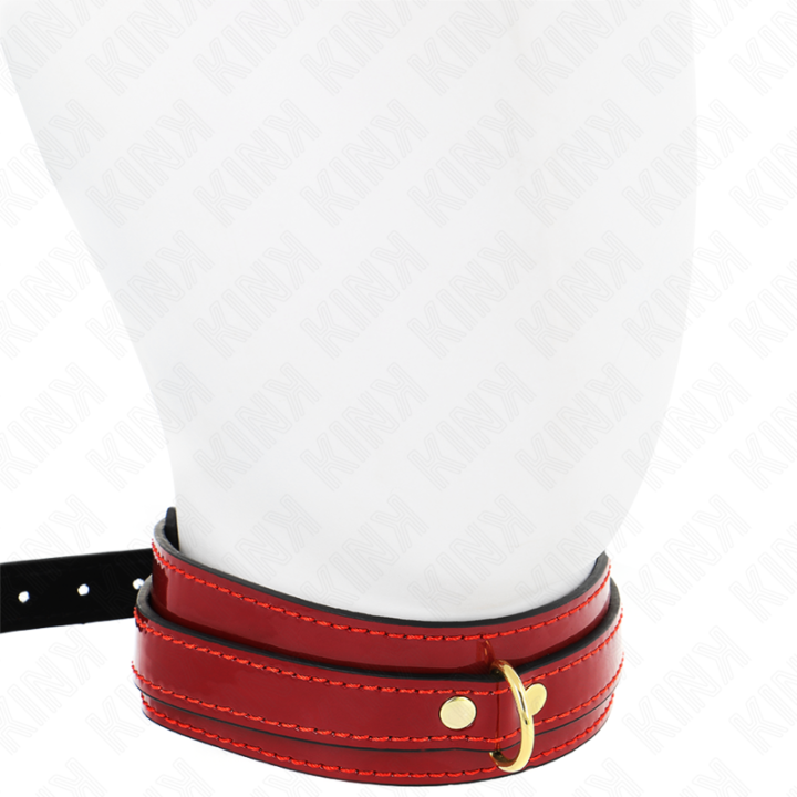 Weinrote Verstellbare Halskette mit Goldenen Details 29-42,5 cm X 4 cm von Kink Collar & Gag | Fesselliebe.de