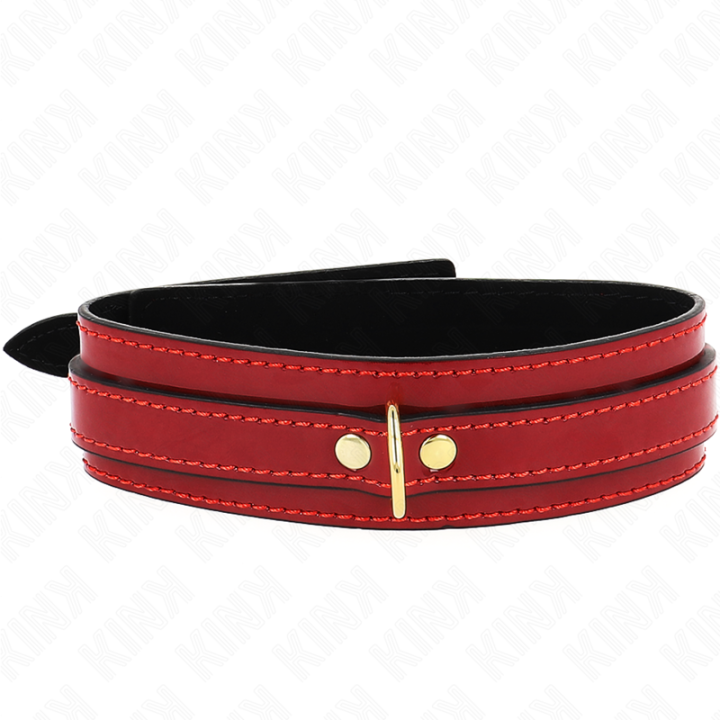 Weinrote Verstellbare Halskette mit Goldenen Details 29-42,5 cm X 4 cm von Kink Collar & Gag | Fesselliebe.de