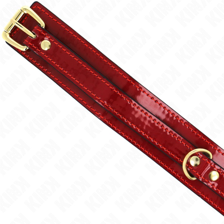 Weinrote Verstellbare Halskette mit Goldenen Details 29-42,5 cm X 4 cm von Kink Collar & Gag | Fesselliebe.de