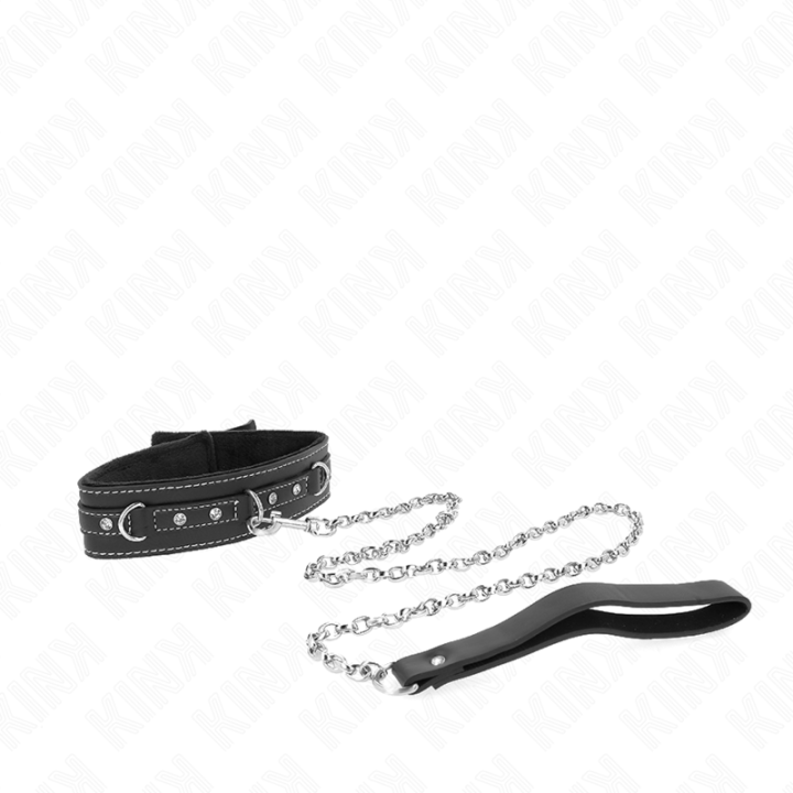 Pvc Leder Halskette mit Gürtel 105 cm Strass Niete 41,5 X 4 cm von Kink Collar & Gag | Fesselliebe.de