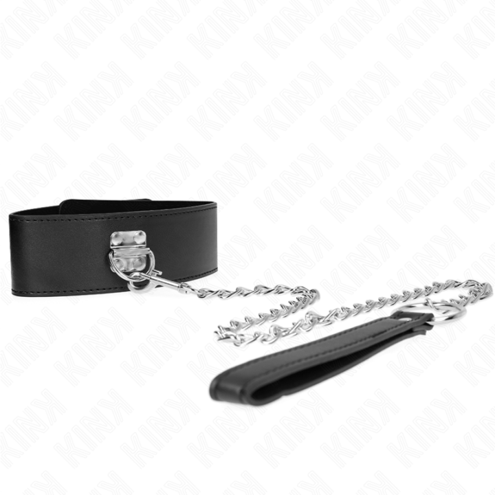 Halskette mit Gürtel 65 cm mit Breitem Schwarzen Riemen Verstellbar 33,5-41 cm X 5 cm von Kink Collar & Gag | Fesselliebe.de