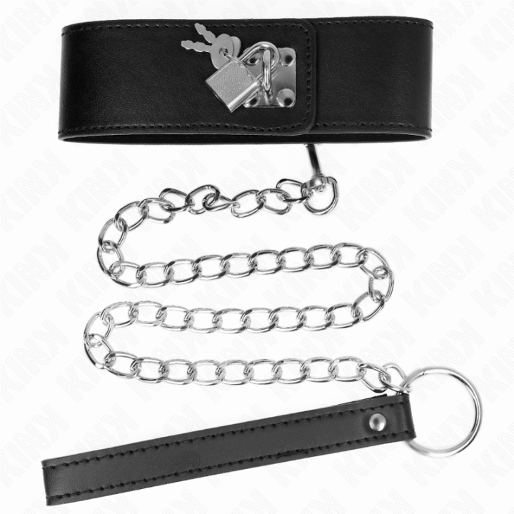 Halskette mit Gürtel 65 cm mit Breitem Schwarzen Riemen Verstellbar 33,5-41 cm X 5 cm von Kink Collar & Gag | Fesselliebe.de