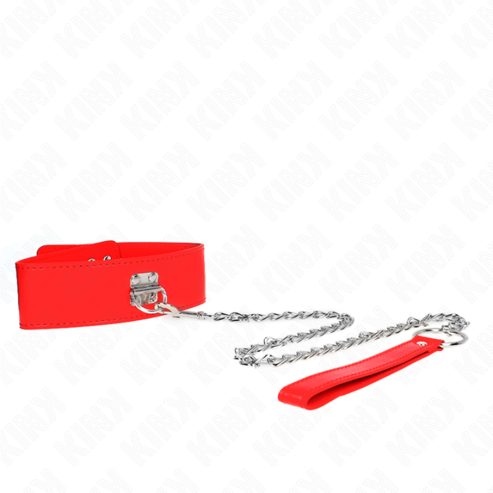 Halskette mit Gürtel 65 cm mit Breitem Roten Band Verstellbar 33,5-41 cm X 5 cm von Kink Collar & Gag | Fesselliebe.de