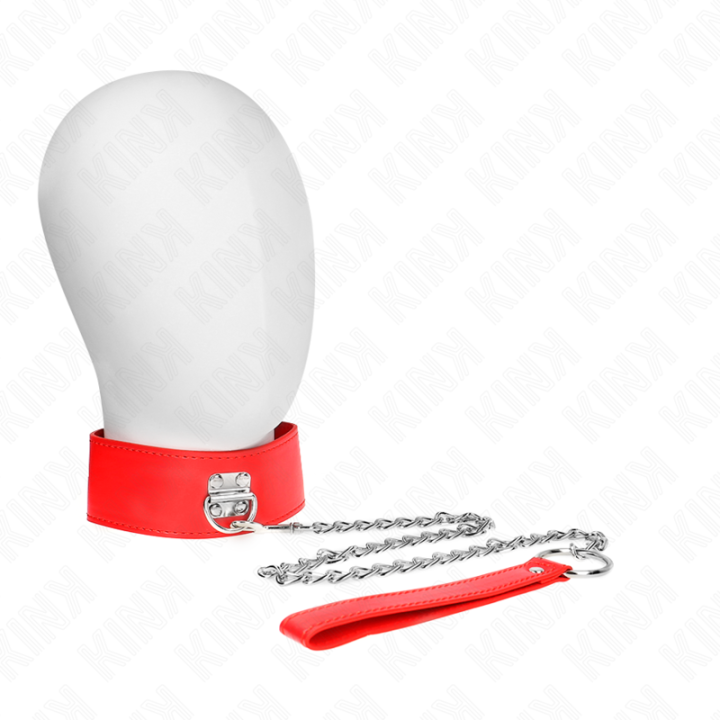 Halskette mit Gürtel 65 cm mit Breitem Roten Band Verstellbar 33,5-41 cm X 5 cm von Kink Collar & Gag | Fesselliebe.de
