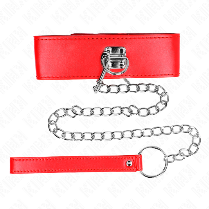 Halskette mit Gürtel 65 cm mit Breitem Roten Band Verstellbar 33,5-41 cm X 5 cm von Kink Collar & Gag | Fesselliebe.de