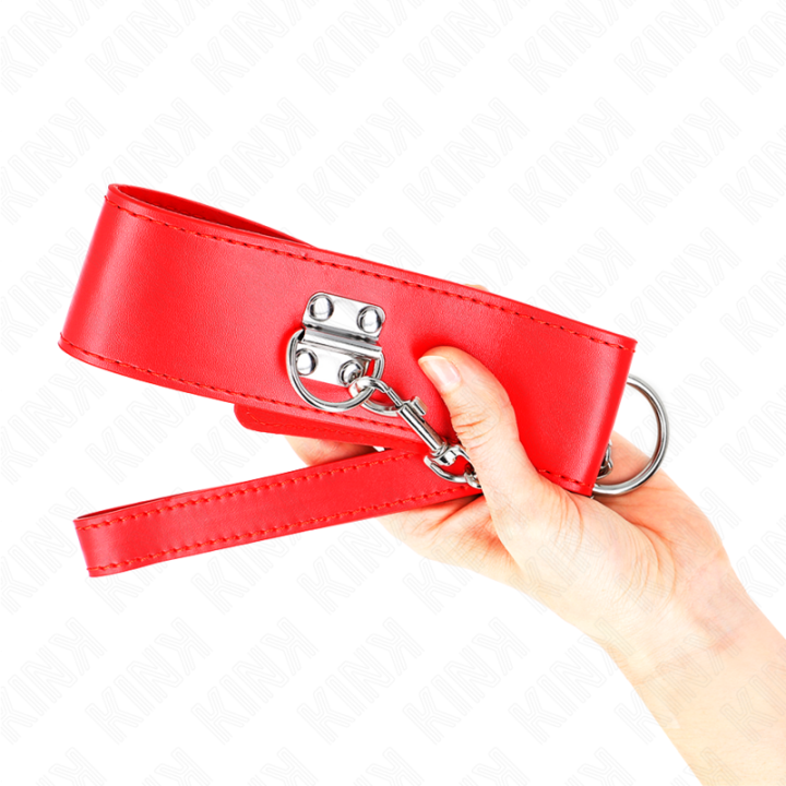 Halskette mit Gürtel 65 cm mit Breitem Roten Band Verstellbar 33,5-41 cm X 5 cm von Kink Collar & Gag | Fesselliebe.de