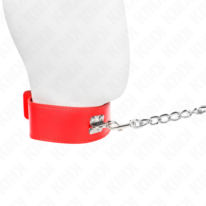 Halskette mit Gürtel 65 cm mit Breitem Roten Band Verstellbar 33,5-41 cm X 5 cm von Kink Collar & Gag | Fesselliebe.de