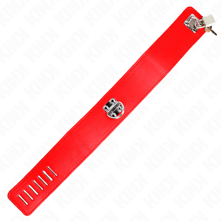 Halskette mit Gürtel 65 cm mit Breitem Roten Band Verstellbar 33,5-41 cm X 5 cm von Kink Collar & Gag | Fesselliebe.de