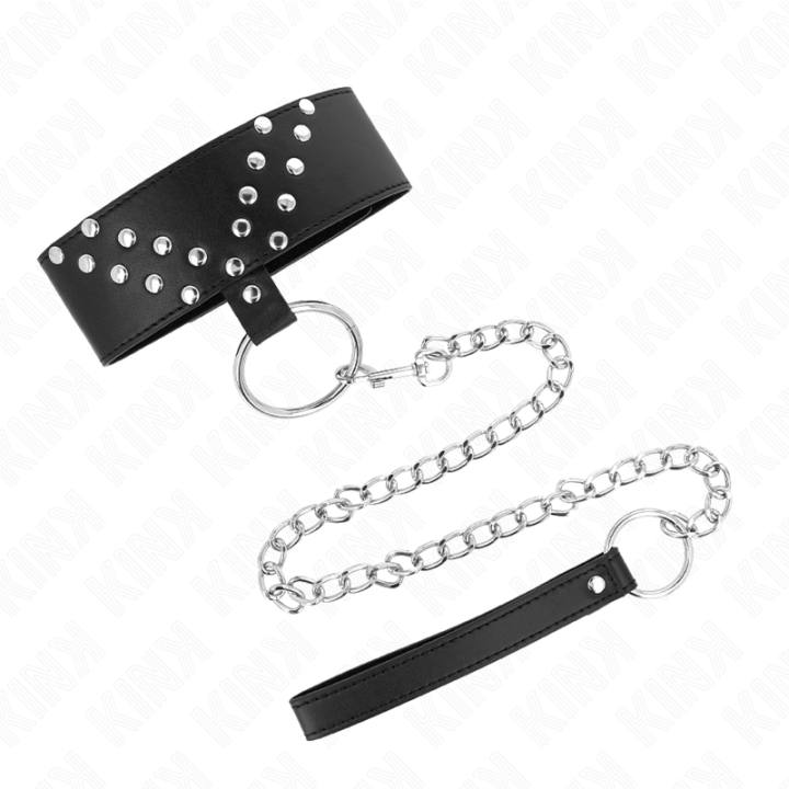 Halskette mit Gürtel 65 cm mit V-Niete Verstellbar 36-43 cm X 5 cm von Kink Collar & Gag | Fesselliebe.de