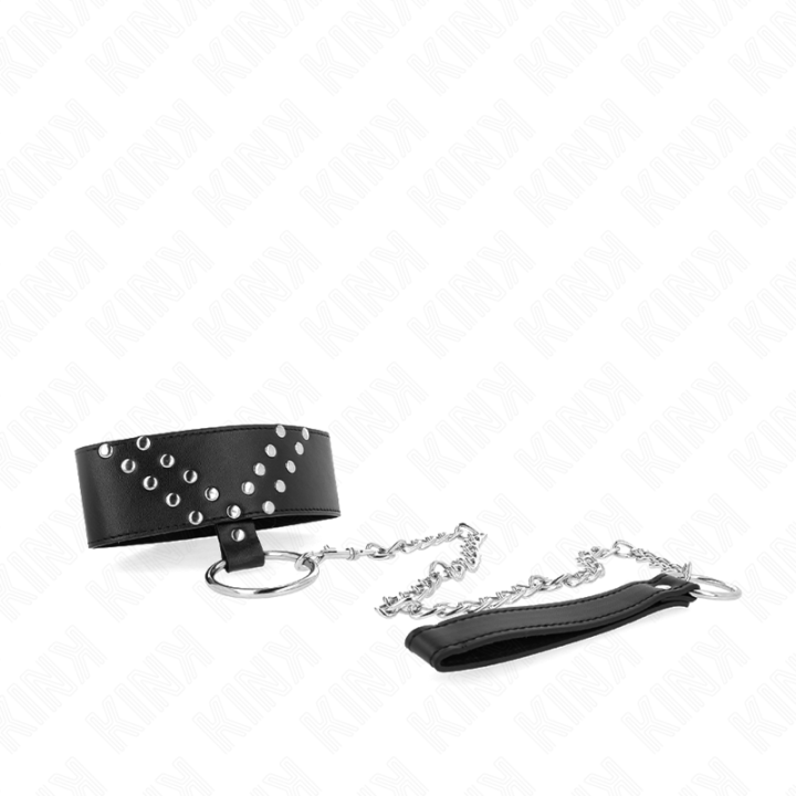 Halskette mit Gürtel 65 cm mit V-Niete Verstellbar 36-43 cm X 5 cm von Kink Collar & Gag | Fesselliebe.de