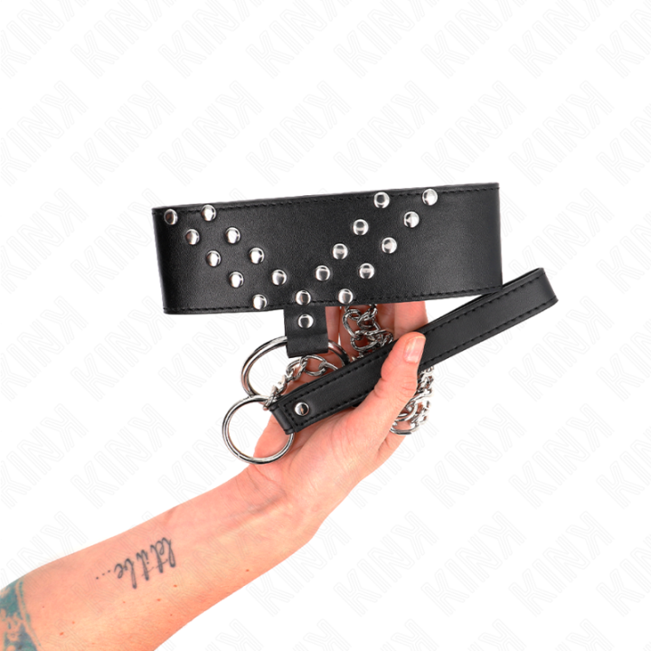 Halskette mit Gürtel 65 cm mit V-Niete Verstellbar 36-43 cm X 5 cm von Kink Collar & Gag | Fesselliebe.de