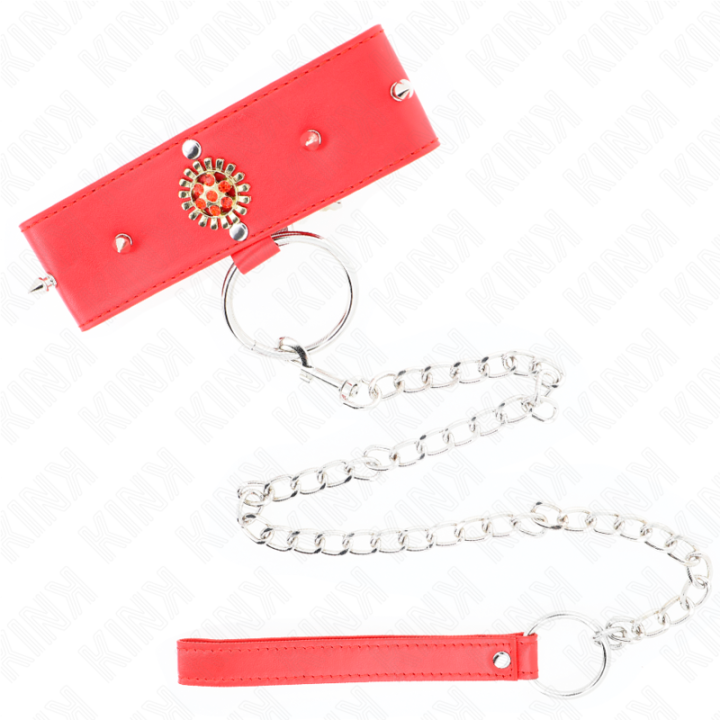 Rote Diamantkette mit Gürtel 65 cm Verstellbar 35-51 cm X 7 cm von Kink Collar & Gag | Fesselliebe.de