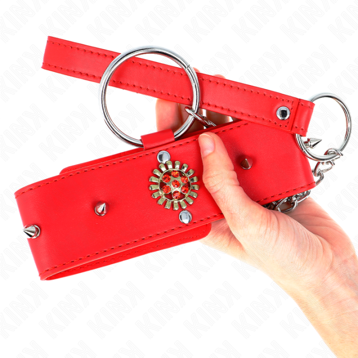 Rote Diamantkette mit Gürtel 65 cm Verstellbar 35-51 cm X 7 cm von Kink Collar & Gag | Fesselliebe.de