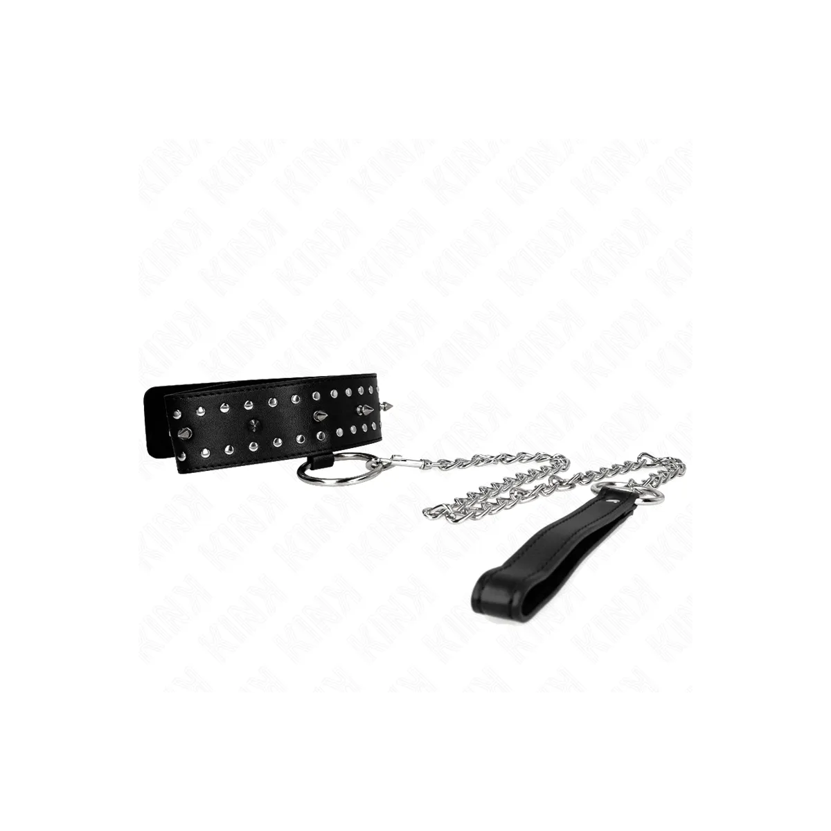 Halskette mit Leine 65 cm mit Silbernen Nieten Modell 1 Verstellbar 36-43 cm X 5 cm von Kink Collar & Gag | Fesselliebe.de