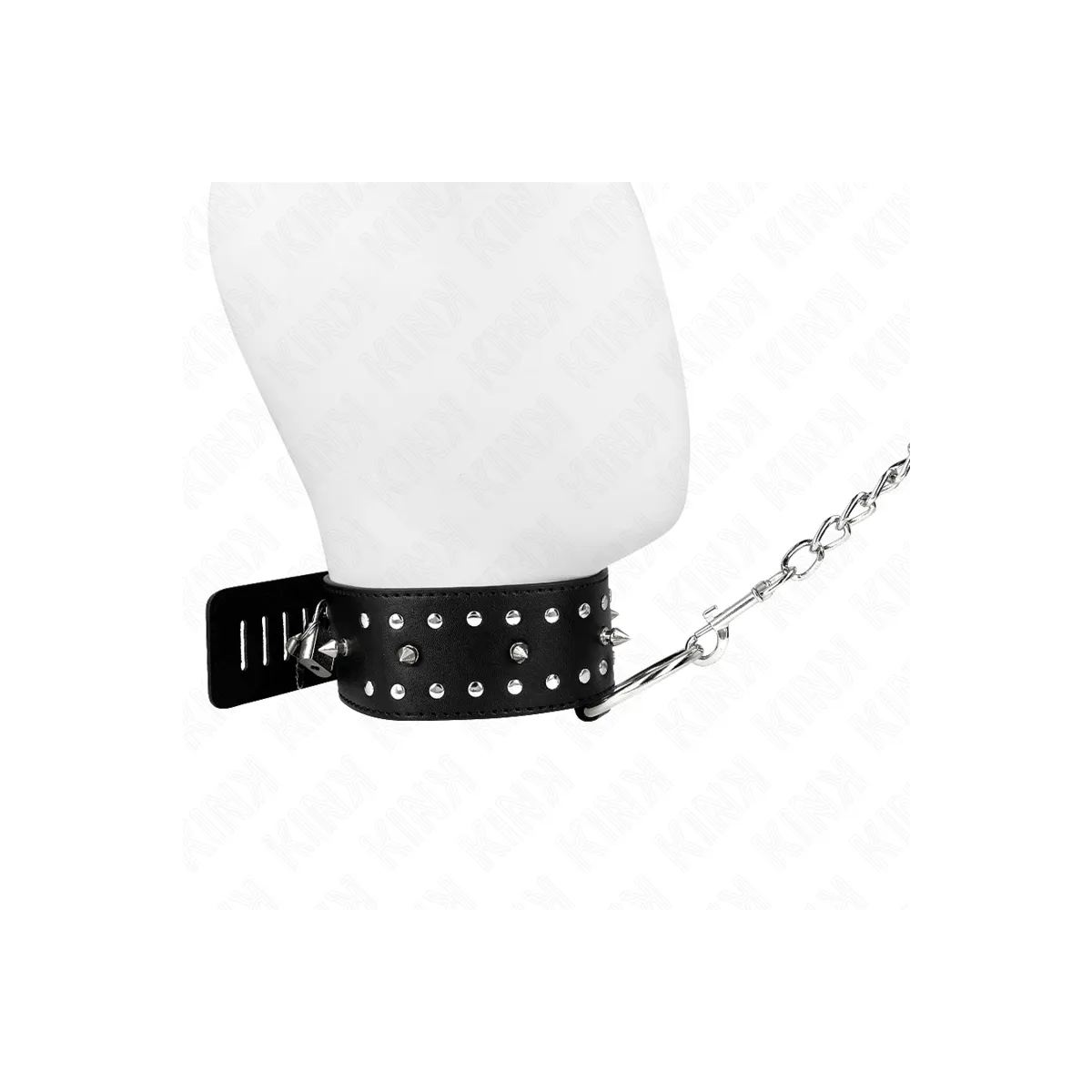 Halskette mit Leine 65 cm mit Silbernen Nieten Modell 1 Verstellbar 36-43 cm X 5 cm von Kink Collar & Gag | Fesselliebe.de