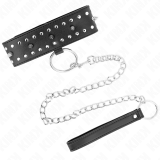 Halskette mit Leine 65 cm mit Silbernen Nieten Modell 1 Verstellbar 36-43 cm X 5 cm von Kink Collar & Gag | Fesselliebe.de