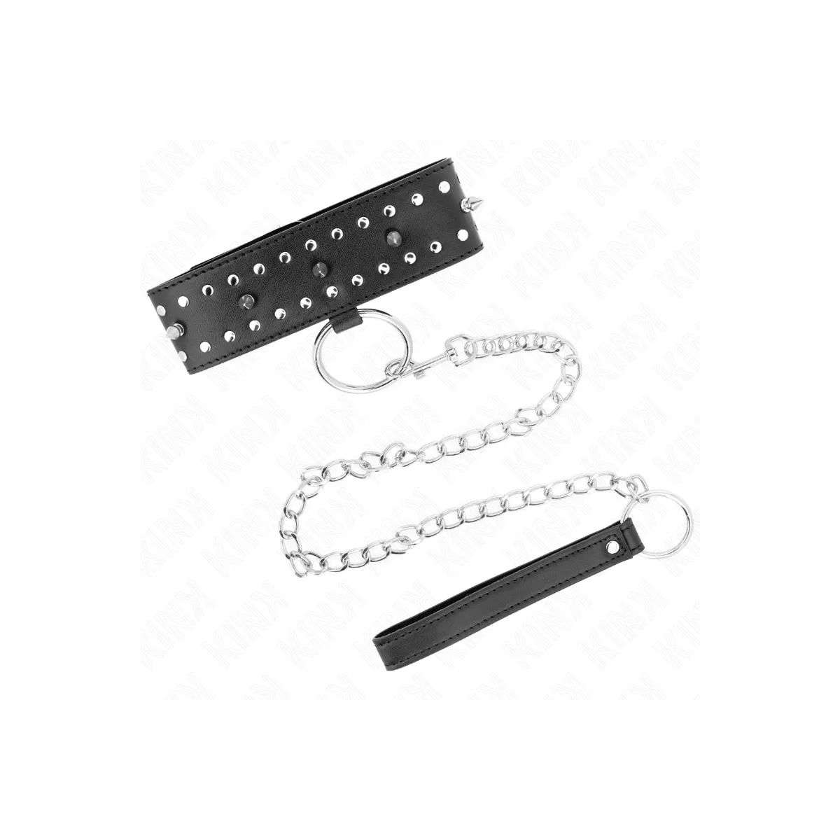 Halskette mit Leine 65 cm mit Silbernen Nieten Modell 1 Verstellbar 36-43 cm X 5 cm von Kink Collar & Gag | Fesselliebe.de
