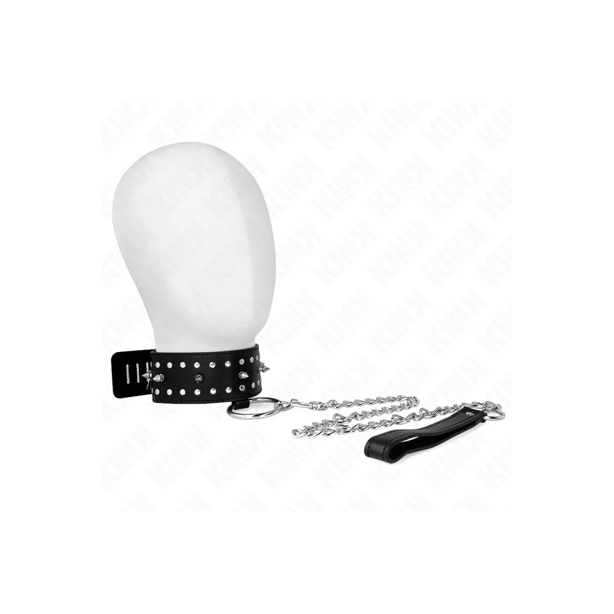 Halskette mit Leine 65 cm mit Silbernen Nieten Modell 1 Verstellbar 36-43 cm X 5 cm von Kink Collar & Gag | Fesselliebe.de