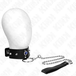 Halskette 65 cm mit Band mit Blauen Diamanten Verstellbar 36-43 cm X 5 cm von Kink Collar & Gag | Fesselliebe.de