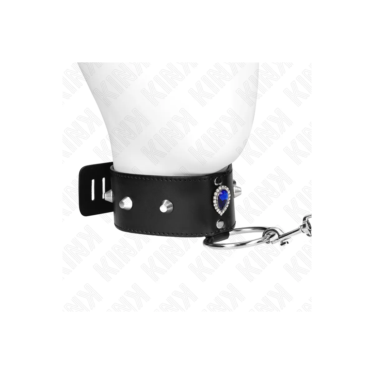 Halskette 65 cm mit Band mit Blauen Diamanten Verstellbar 36-43 cm X 5 cm von Kink Collar & Gag | Fesselliebe.de