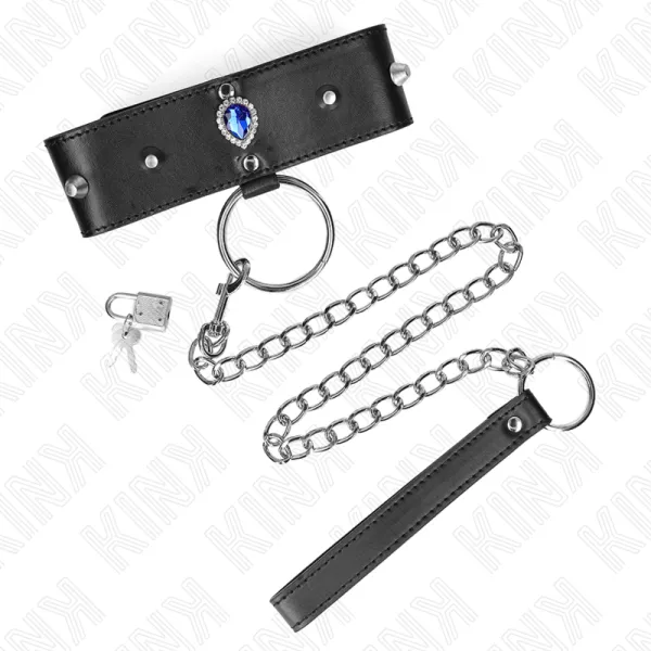 Halskette 65 cm mit Band mit Blauen Diamanten Verstellbar 36-43 cm X 5 cm von Kink Collar & Gag | Fesselliebe.de