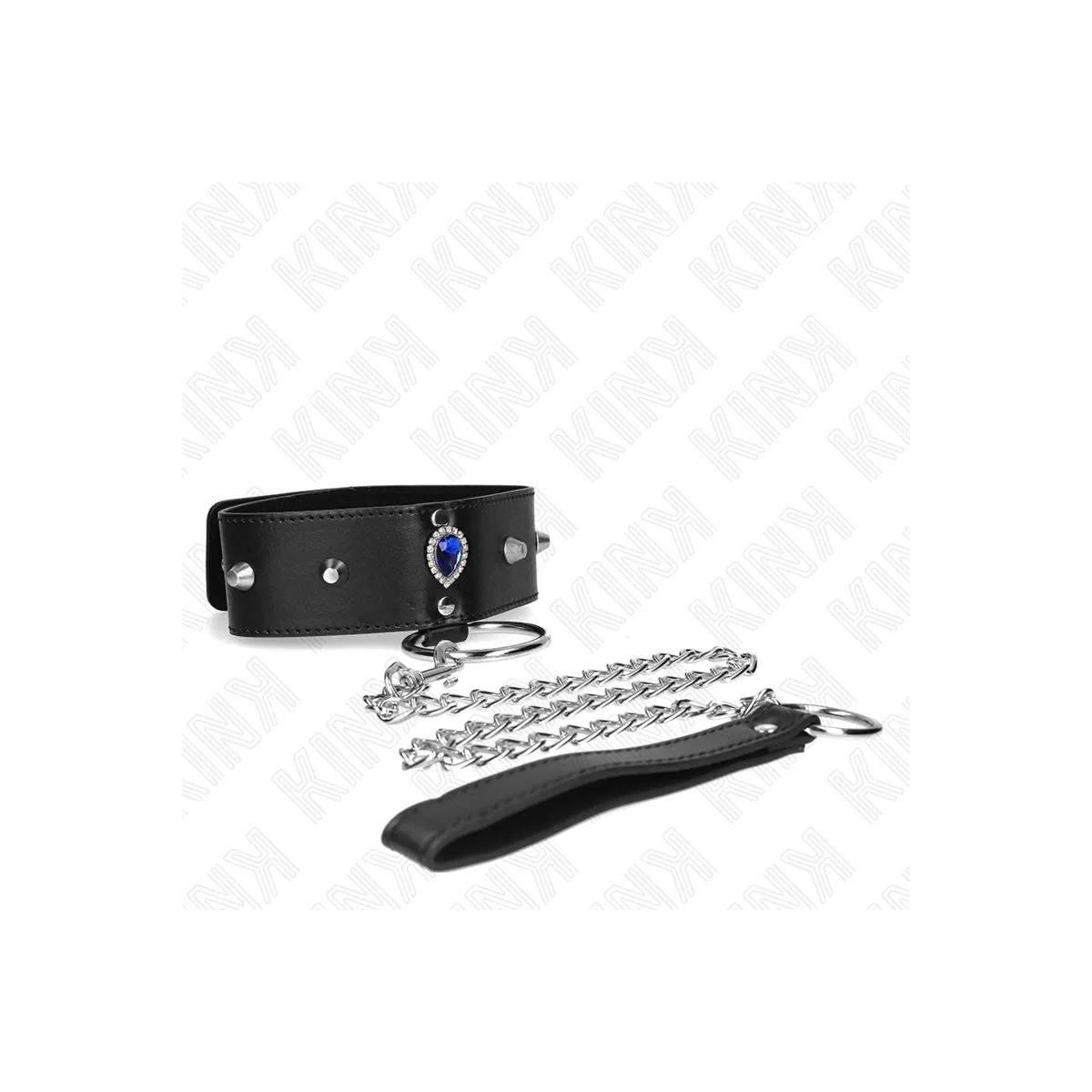 Halskette 65 cm mit Band mit Blauen Diamanten Verstellbar 36-43 cm X 5 cm von Kink Collar & Gag | Fesselliebe.de