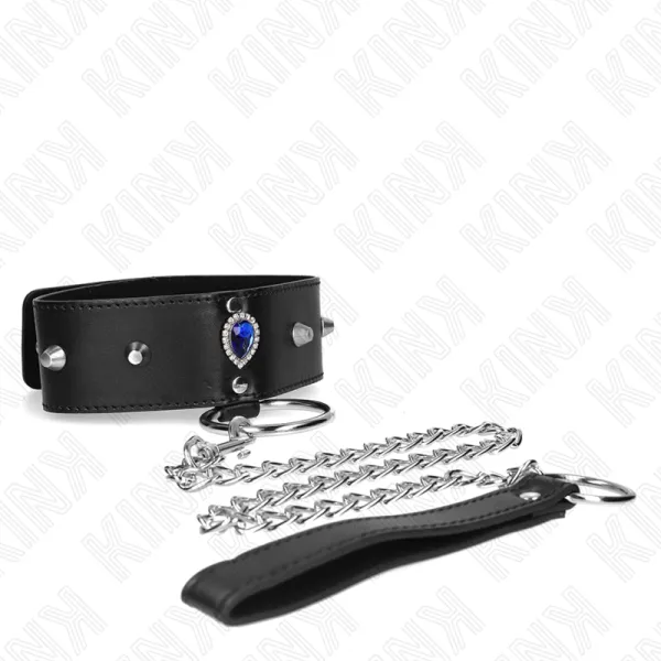 Halskette 65 cm mit Band mit Blauen Diamanten Verstellbar 36-43 cm X 5 cm von Kink Collar & Gag | Fesselliebe.de