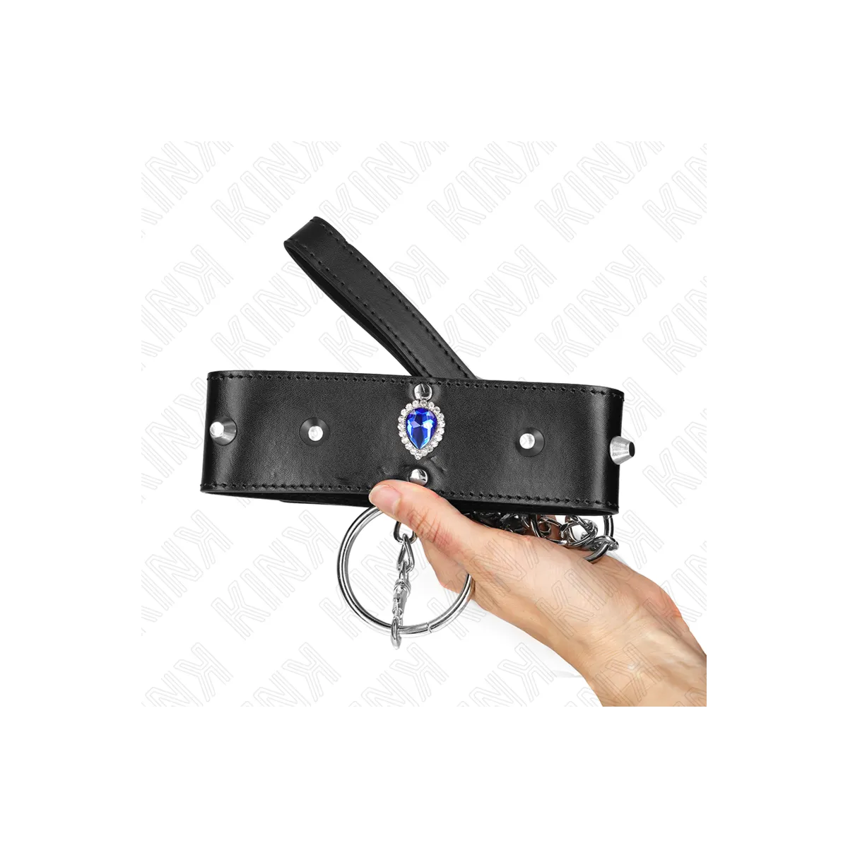 Halskette 65 cm mit Band mit Blauen Diamanten Verstellbar 36-43 cm X 5 cm von Kink Collar & Gag | Fesselliebe.de