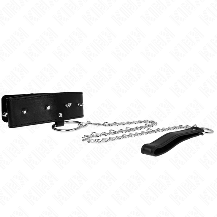 Halskette 65 cm mit Leine mit Silbernen Nieten Modell 2 Verstellbar 36-43 cm X 5 cm von Kink Collar & Gag | Fesselliebe.de