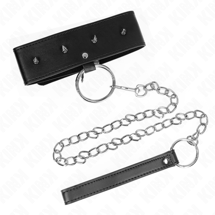 Halskette 65 cm mit Leine mit Silbernen Nieten Modell 2 Verstellbar 36-43 cm X 5 cm von Kink Collar & Gag | Fesselliebe.de
