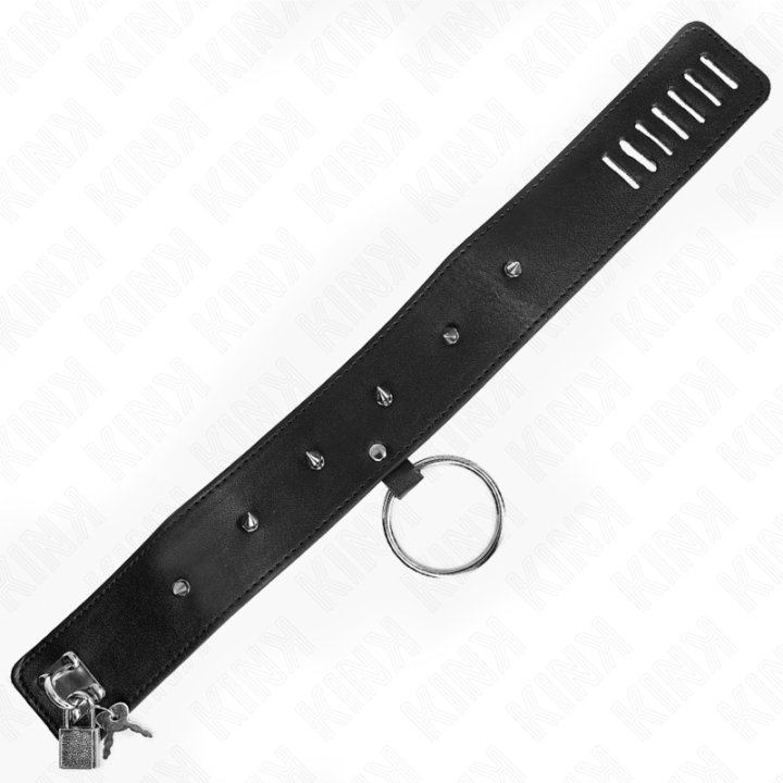 Halskette 65 cm mit Leine mit Silbernen Nieten Modell 2 Verstellbar 36-43 cm X 5 cm von Kink Collar & Gag | Fesselliebe.de
