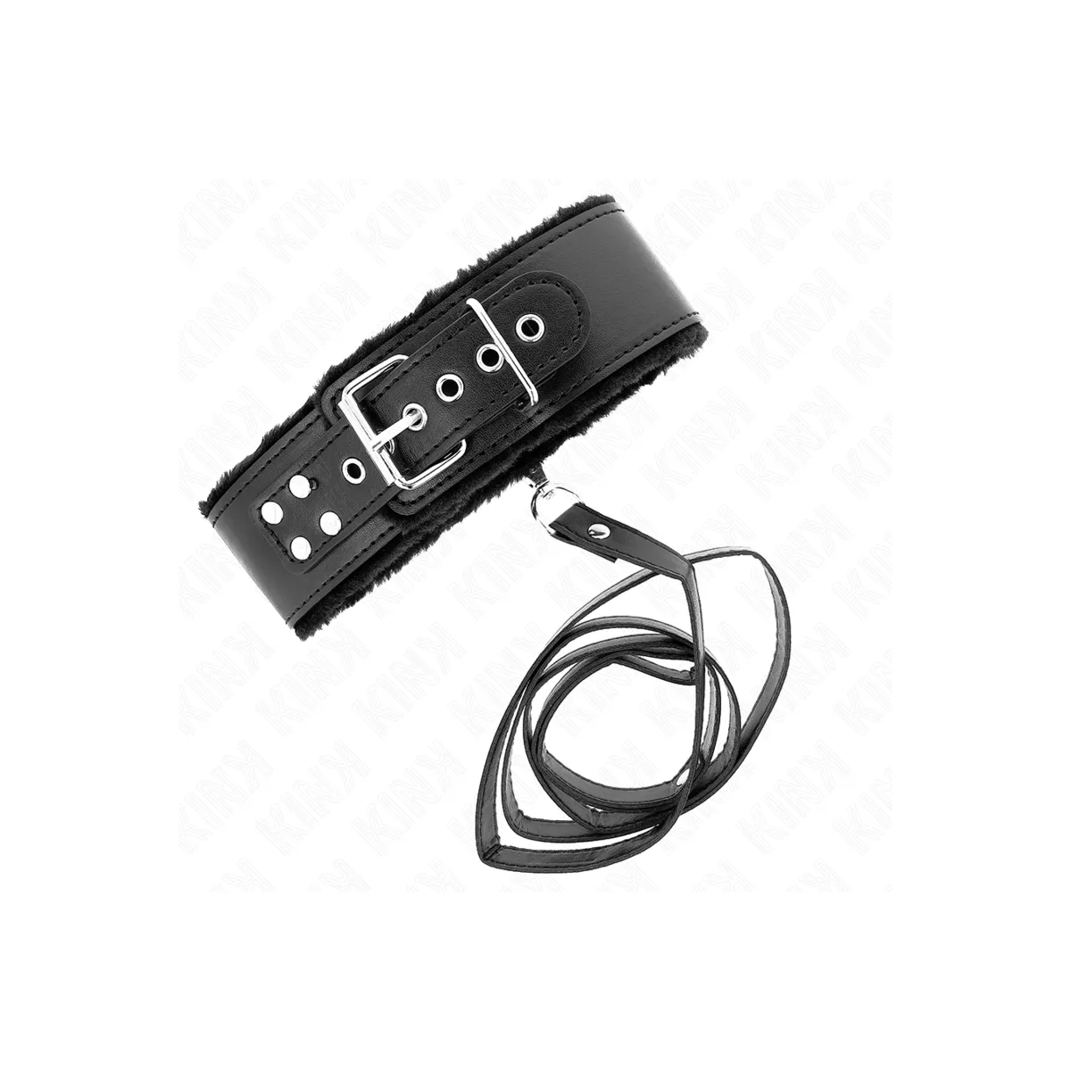 Halskette mit Leine 116 cm mit Silbernen Nieten Modell 4 Schwarz Verstellbar 40-48 cm X 6 cm von Kink Collar & Gag | Fesselliebe.de