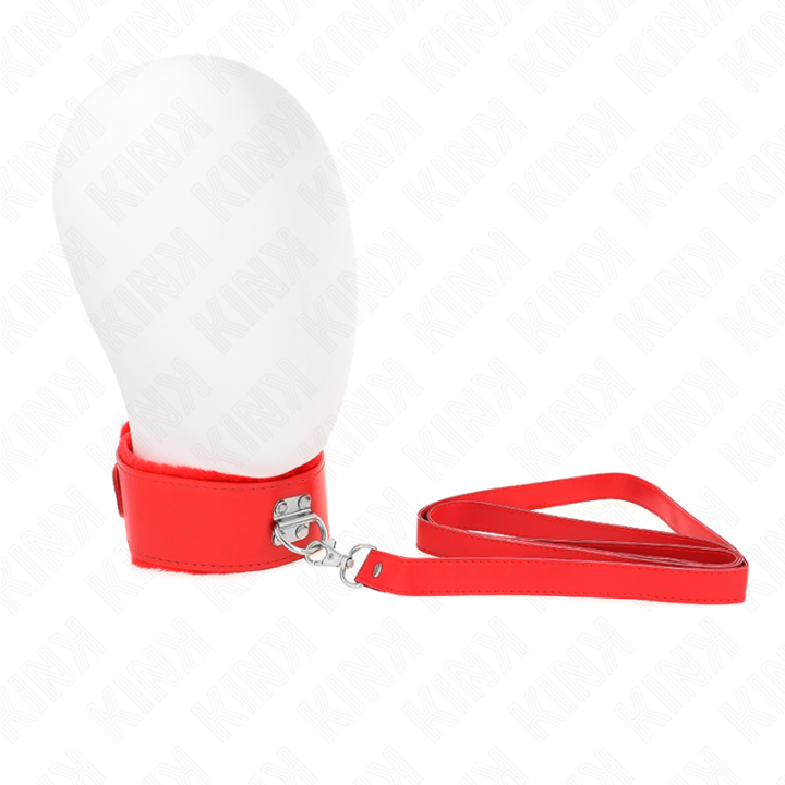 Halskette mit Leine 116 cm mit Silbernen Nieten Modell 4 Rot Verstellbar 40-48 cm X 6 cm von Kink Collar & Gag | Fesselliebe.de
