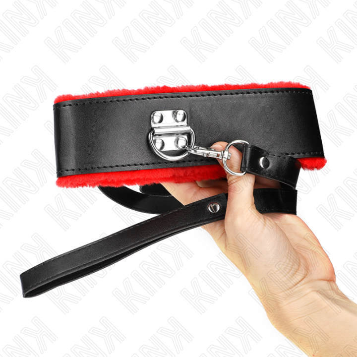 Halskette mit Gürtel 116 cm mit Rotem Lederband Verstellbar 40-48 cm X 6 cm von Kink Collar & Gag | Fesselliebe.de