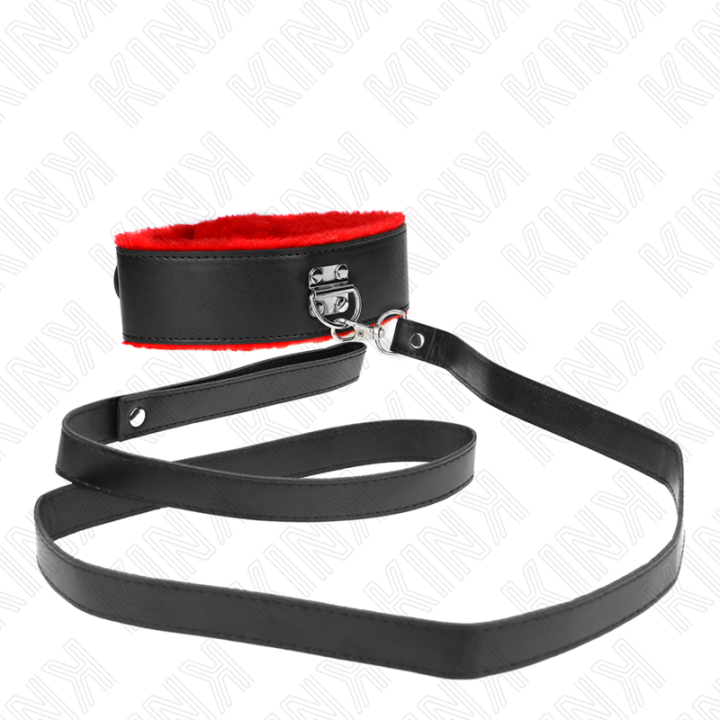 Halskette mit Gürtel 116 cm mit Rotem Lederband Verstellbar 40-48 cm X 6 cm von Kink Collar & Gag | Fesselliebe.de