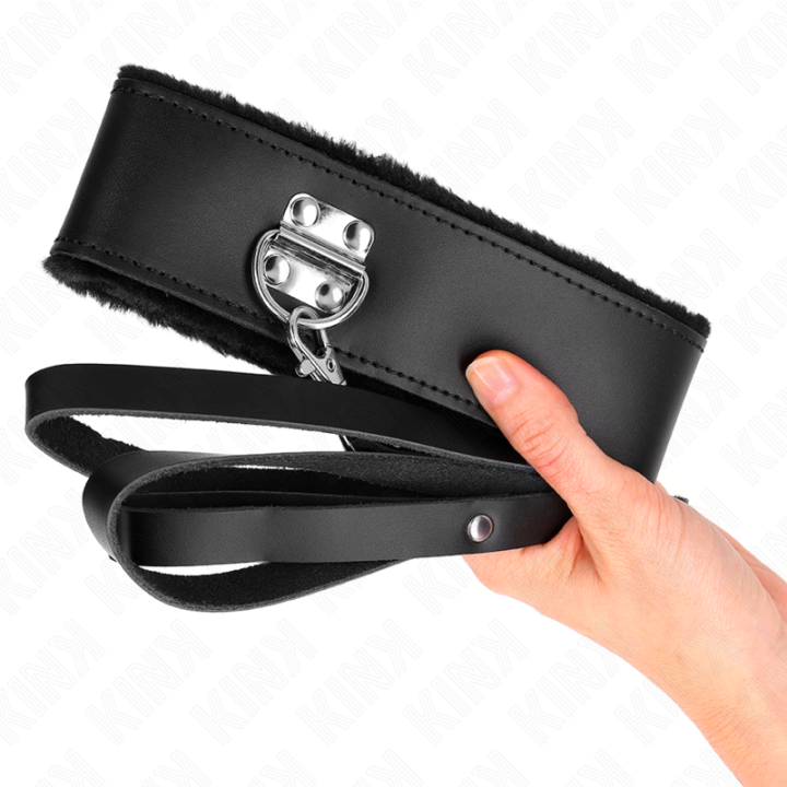 Halskette mit Gürtel 116 cm mit Schwarzem Lederband Verstellbar 40-48 cm X 6 cm von Kink Collar & Gag | Fesselliebe.de