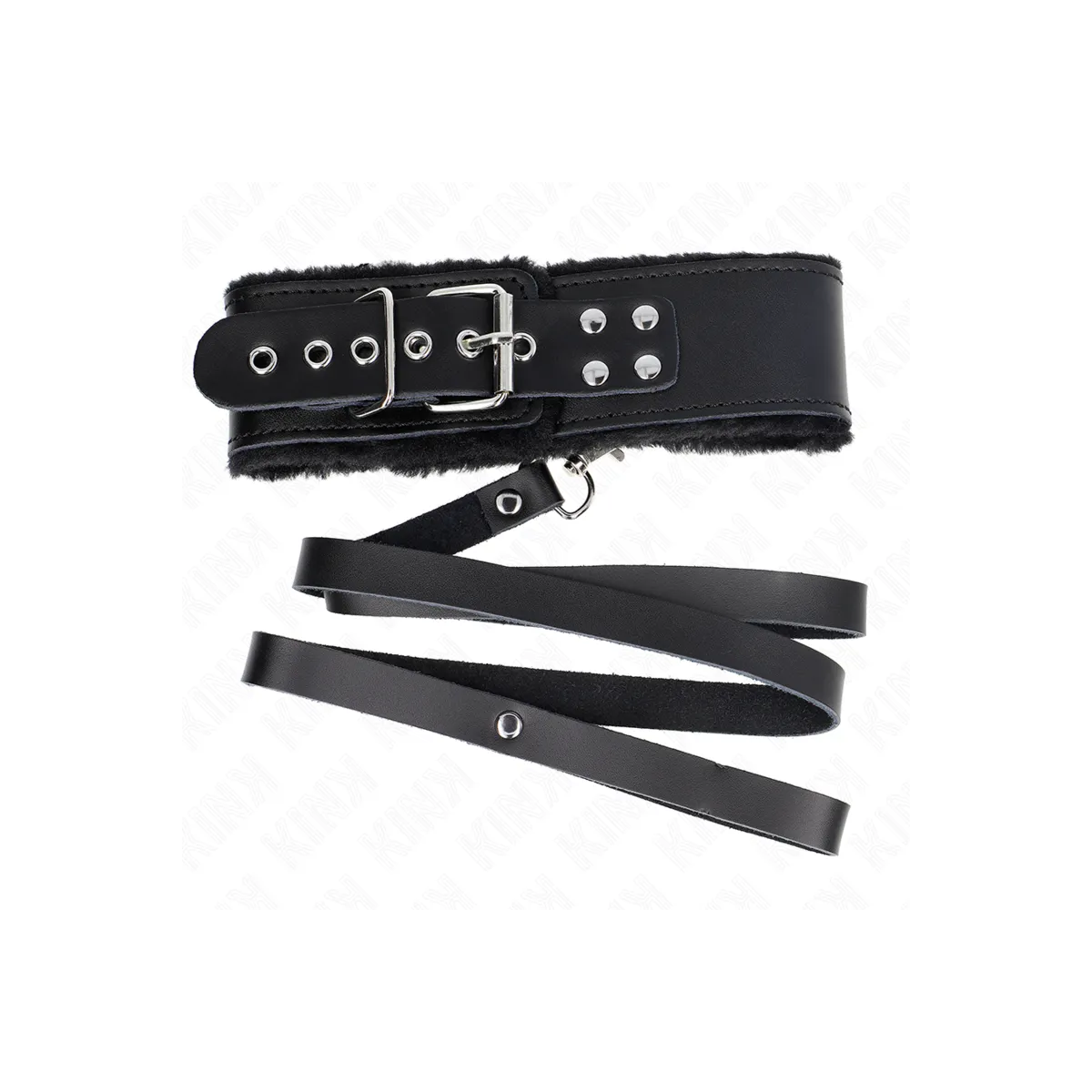Halskette mit Gürtel 116 cm mit Schwarzem Lederband Verstellbar 40-48 cm X 6 cm von Kink Collar & Gag | Fesselliebe.de