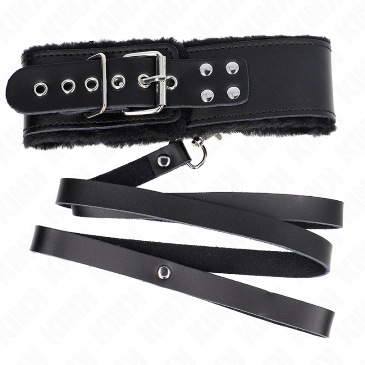 Halskette mit Gürtel 116 cm mit Schwarzem Lederband Verstellbar 40-48 cm X 6 cm von Kink Collar & Gag | Fesselliebe.de