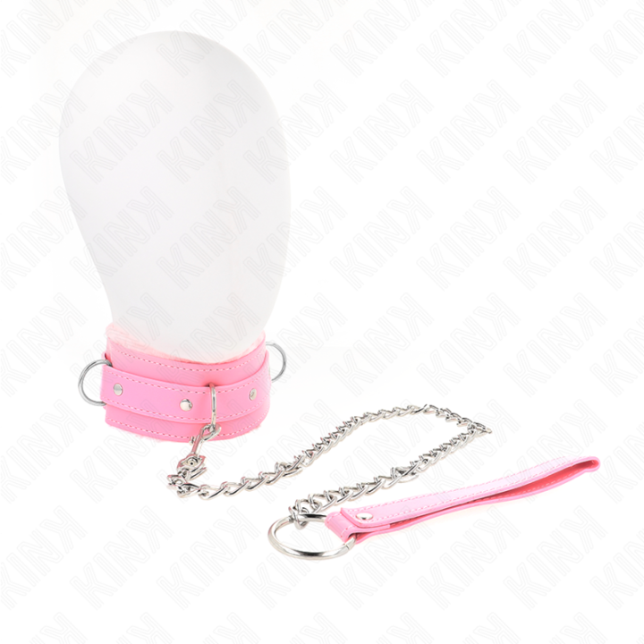 Halsband mit Leine 65 cm mit Einschränkungen Rosa 36-42 cm X 5,5 cm von Kink Collar & Gag | Fesselliebe.de