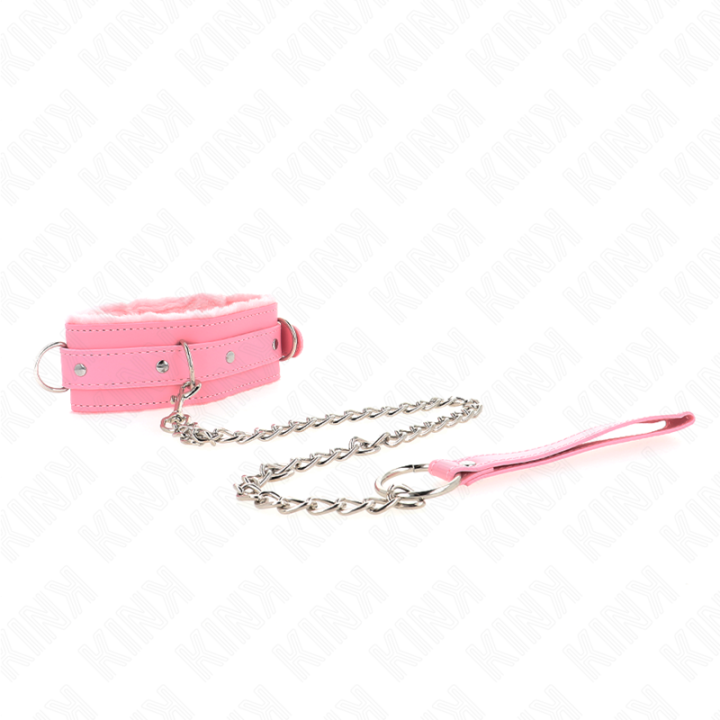 Halsband mit Leine 65 cm mit Einschränkungen Rosa 36-42 cm X 5,5 cm von Kink Collar & Gag | Fesselliebe.de