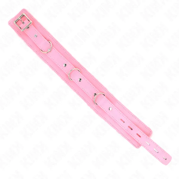 Halsband mit Leine 65 cm mit Einschränkungen Rosa 36-42 cm X 5,5 cm von Kink Collar & Gag | Fesselliebe.de